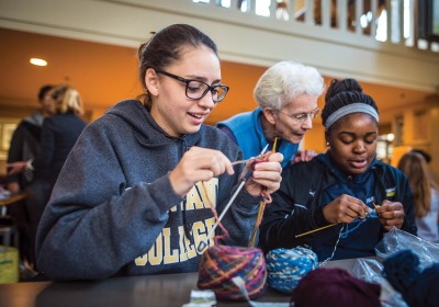 Students Knitting