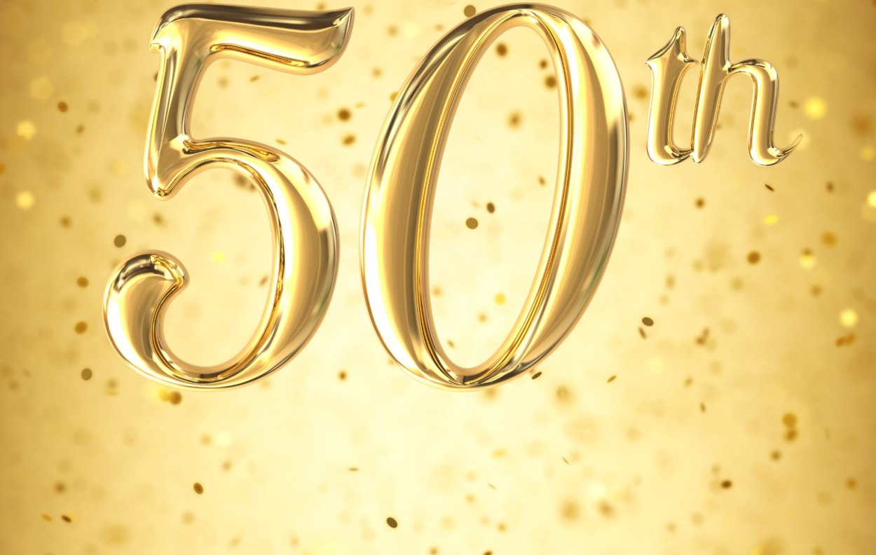 gold glitter background with the number "50" 