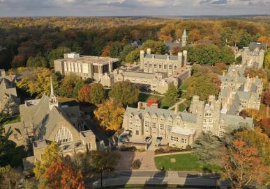 Drone image of BMC campus in the fall