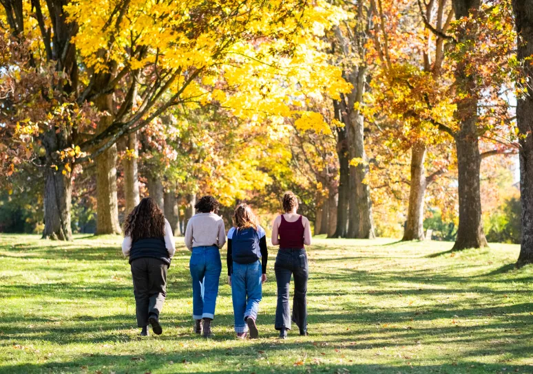 Students walking down senior row