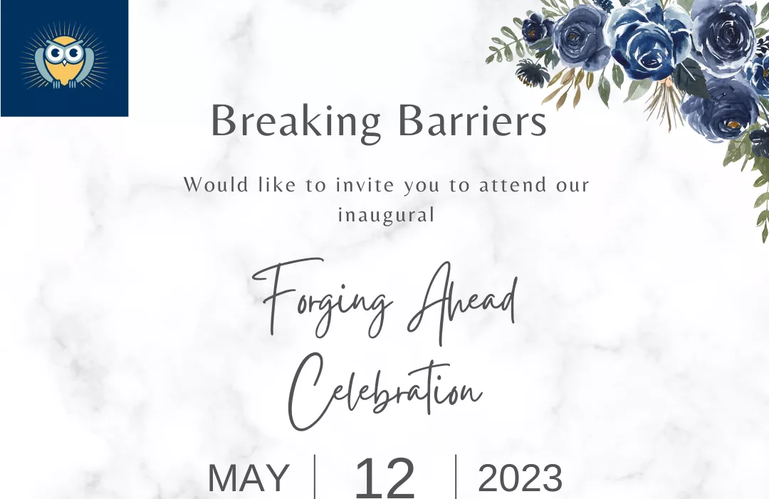 image of blue flowers and Breaking Barriers logo