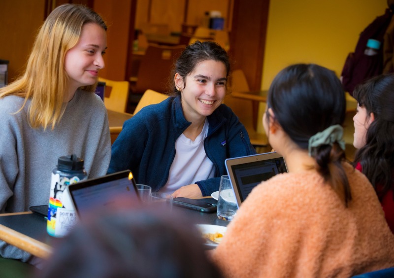 Students at computers in the dining hall