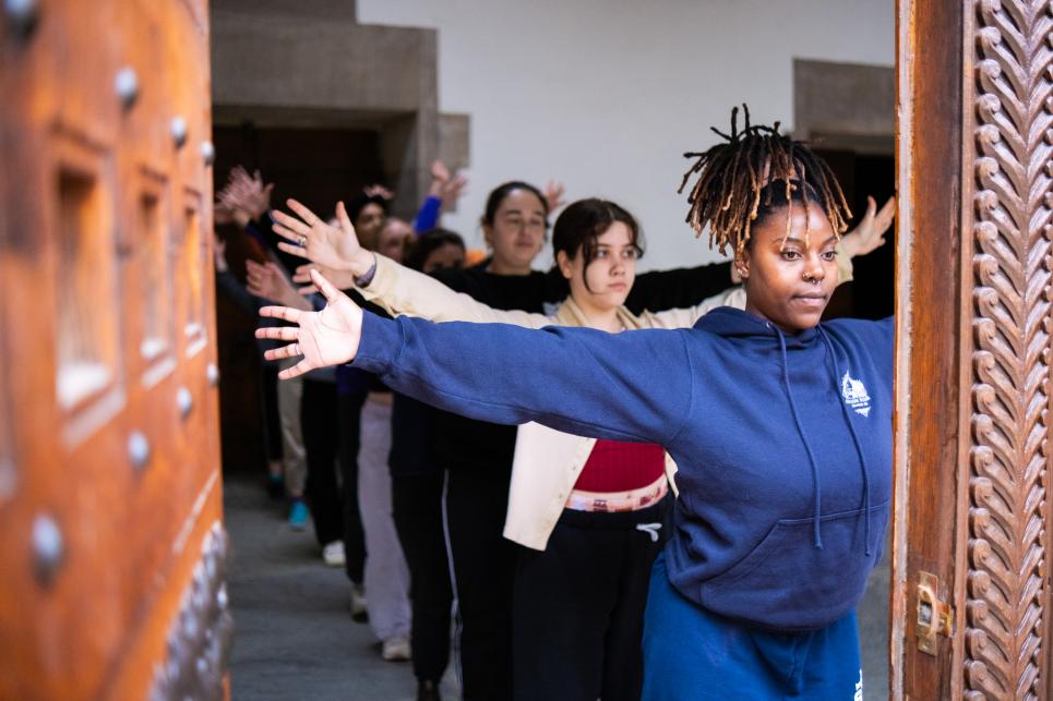 The Dancers of Liminal Lobby rehearse in Goodhart Hall.