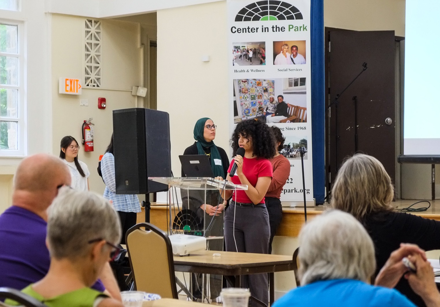 Isbah Ameer presents the website prototype at Center in the Park in Germantown. Photo by Shannon Eblen