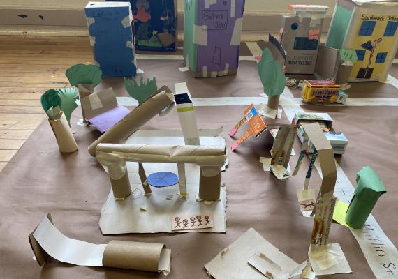 Paper trees and building structures made by the children at the Phoebe Anna Thorne School