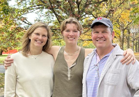 Katherine, Madeleine '27, and Tom Carroll at orientation