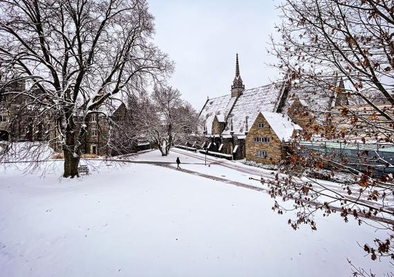 Snow-covered Goodhart Hall