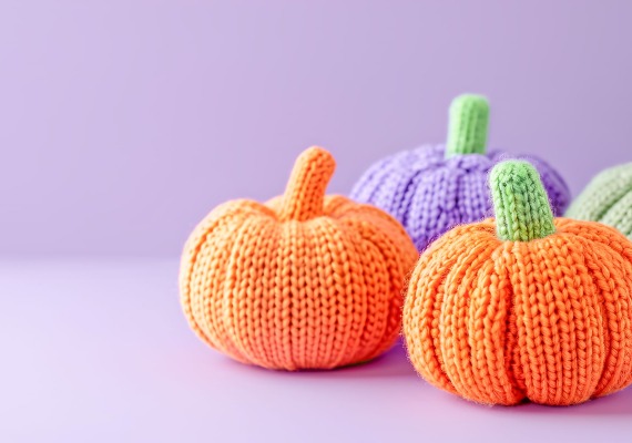 knitted-pumpkins-pastel-purple-background