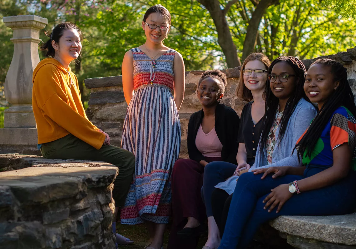 From left: Flora Chen'21, Ziyu Wang'22, Joan Ndichu'21, Nora Dell'19, Billie Mwangi'20, Lynsy Nyandoche'21