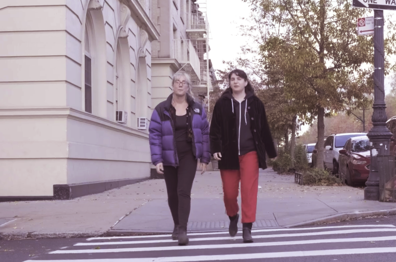 Sarah Schenck and Margaret Sclafani talking and walking in Park Slope