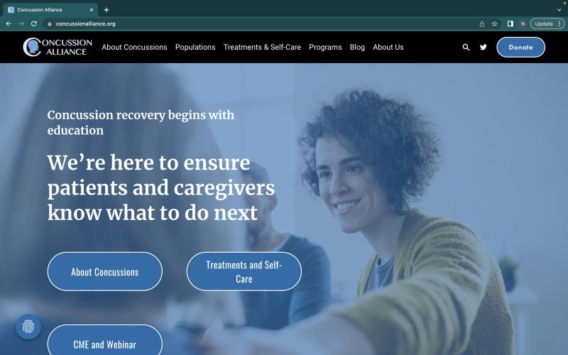 Screenshot of the Concussion Alliance webpage. 