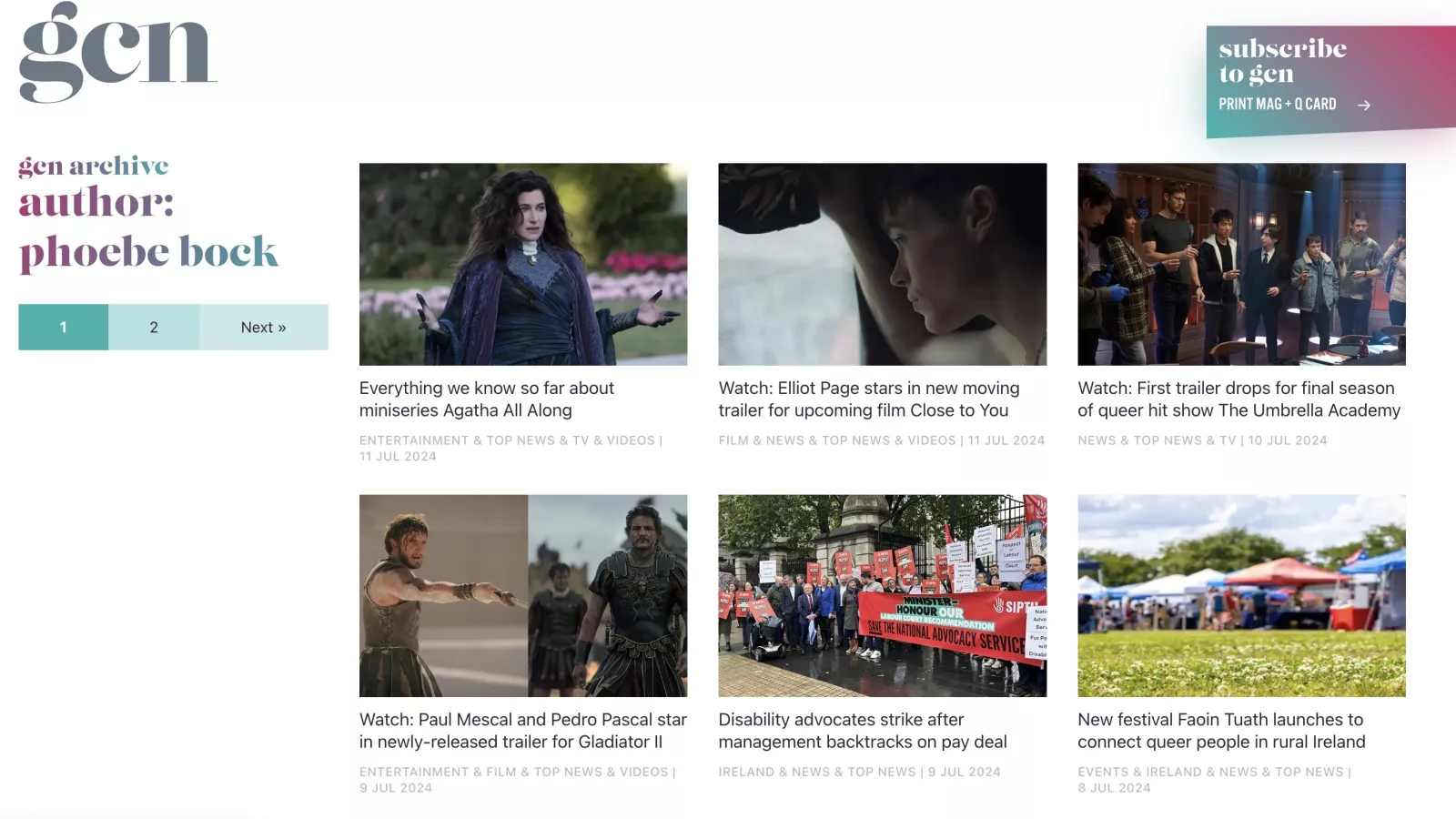Screenshot of Phoebe Bock's articles 