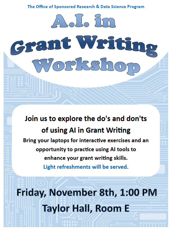 AI in grant writing poster. All information is on events page