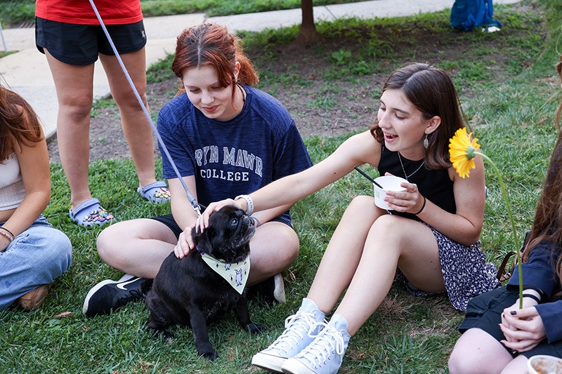 BMC Students with President Cadge's Pug at Dessert Reception