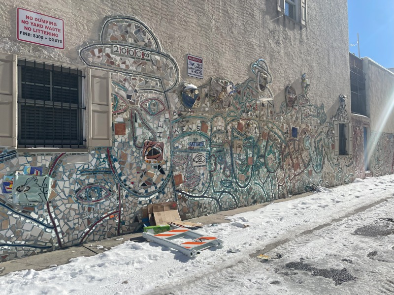 Philly mosaic murals in the snow