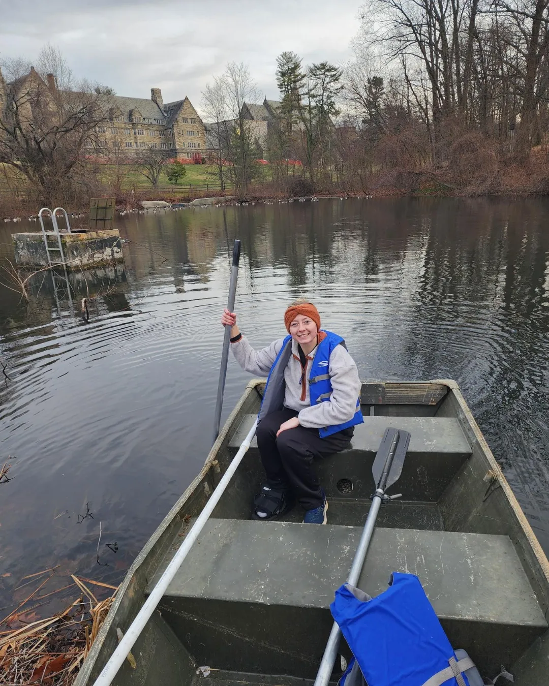 katie ervin in a boat on lake vickers