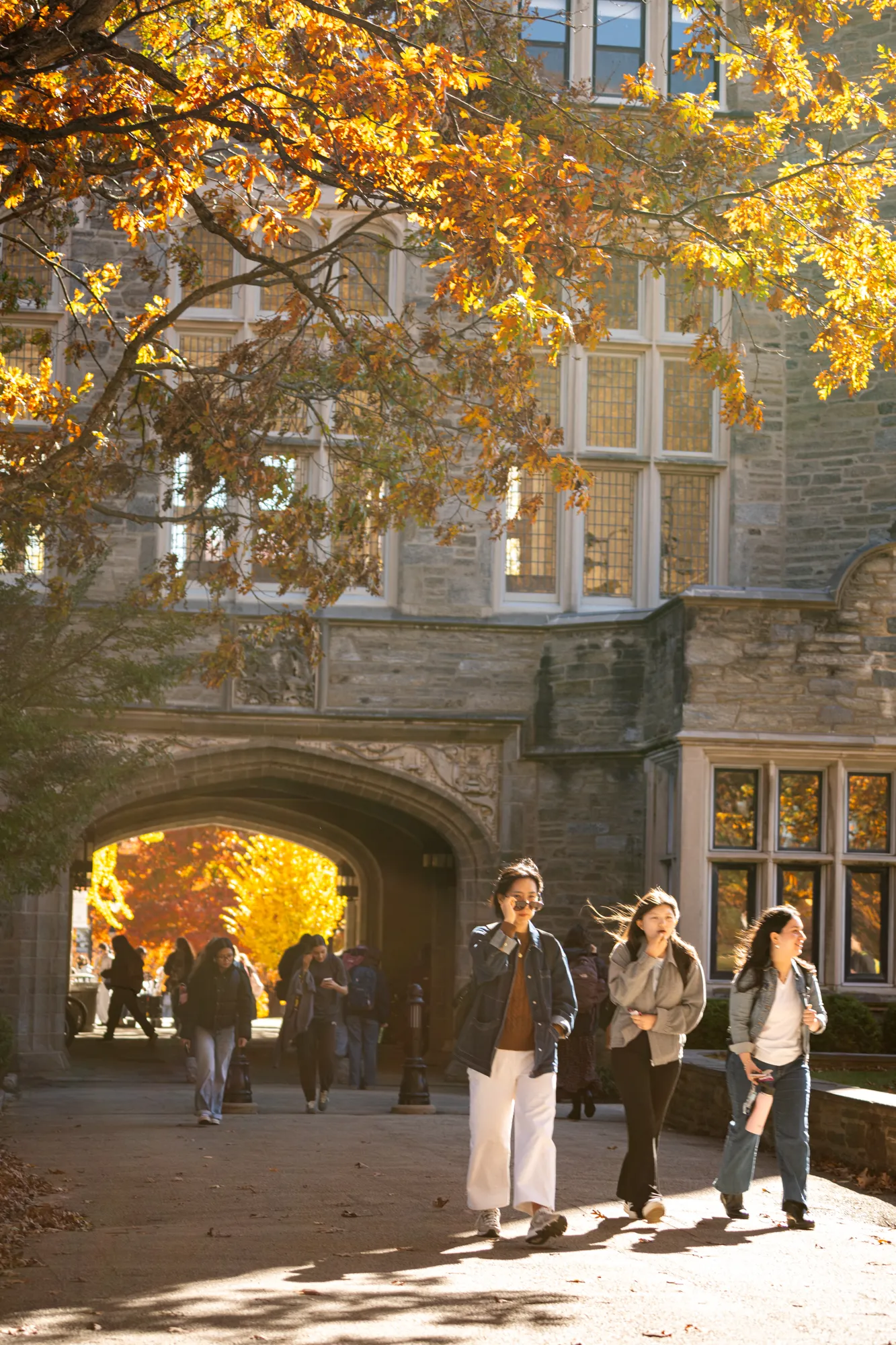Campus beauty, students walking through gateway vertical 