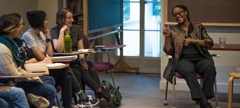 Photo of Edwidge Danticat in Bryn Mawr Classroom