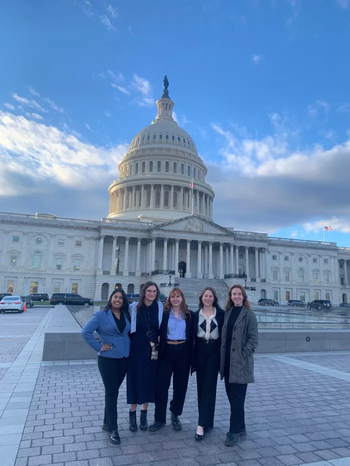 Taken at a BMC-funded trip to DC for a public policy seminar, with fellow alumna (from left) Jaya (St. Johns U) Rachael, Zoe, (Me), and Holly (All BMC). 