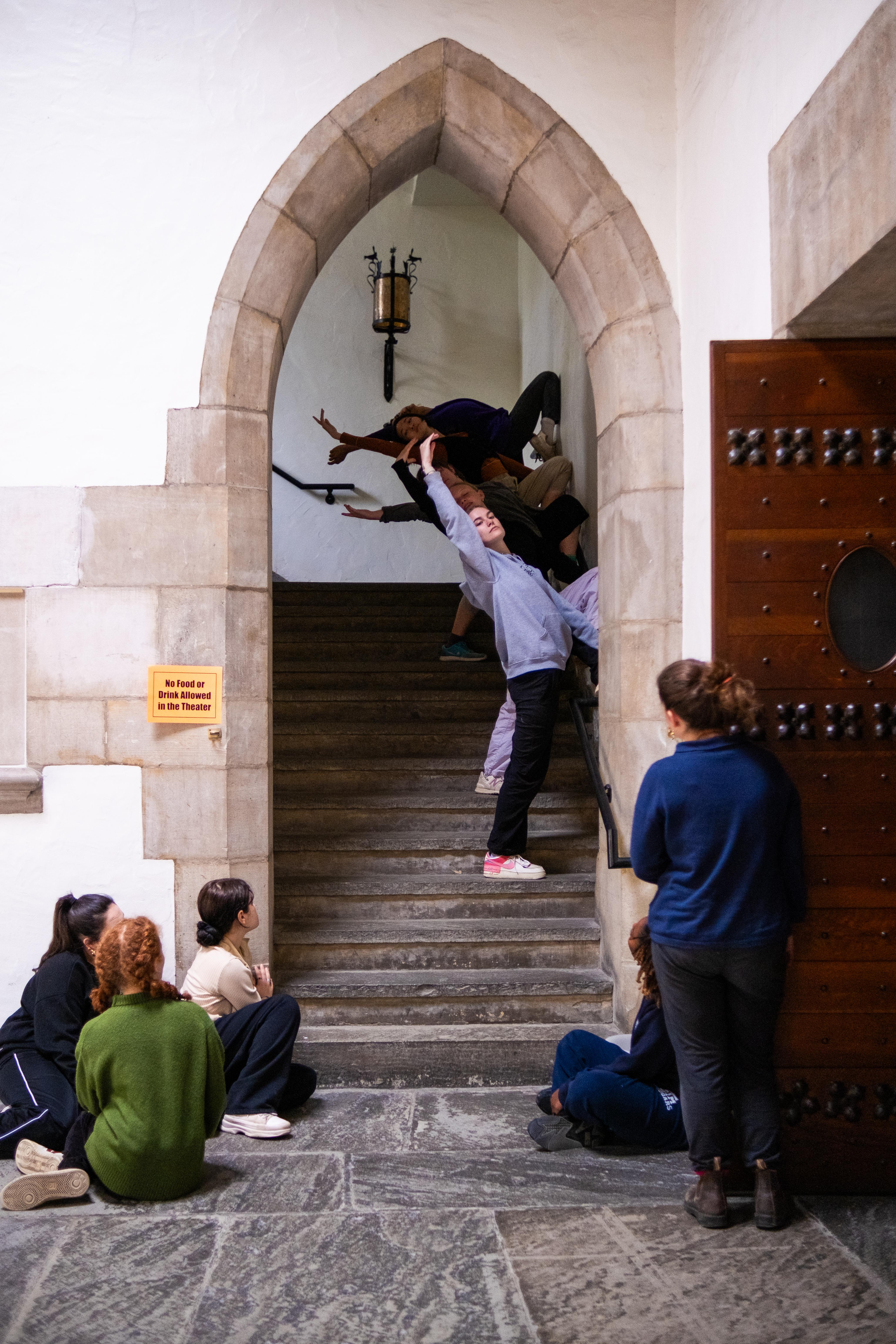 The Dancers of Liminal Lobby rehearse in Goodhart Hall.